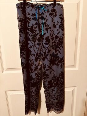 Vintage | Pants | Blue Velour Floral Print Drawstring Lounge Pants